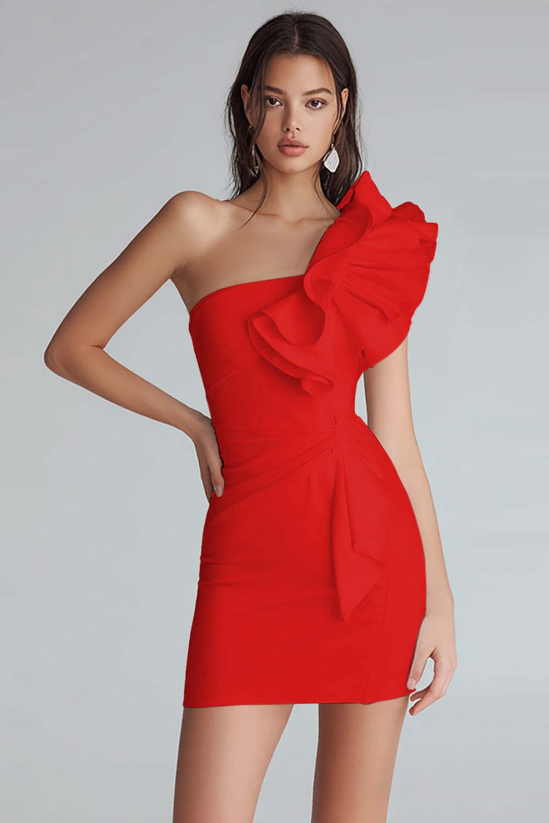 Laden Sie das Bild in den Galerie-Viewer, Gerafftes Bodycon Kleid aus Satin mit einer Schulter