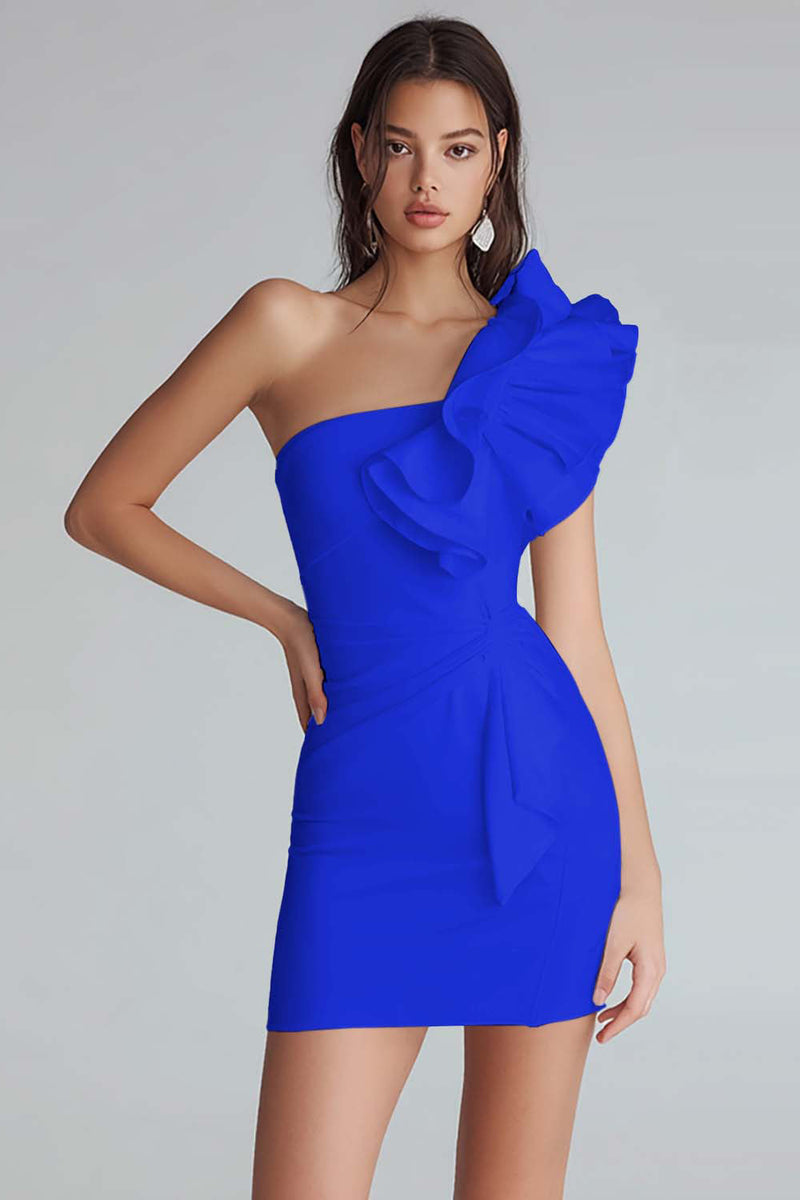 Laden Sie das Bild in den Galerie-Viewer, Gerafftes Bodycon Kleid aus Satin mit einer Schulter