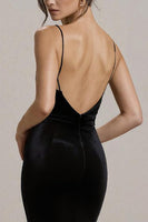 Laden Sie das Bild in den Galerie-Viewer, Schwarzes Spaghettiträger Meerjungfrau Ballkleid