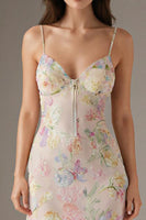 Laden Sie das Bild in den Galerie-Viewer, Rosa Spaghettiträger Blumen Etui Abendkleid