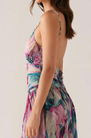 Laden Sie das Bild in den Galerie-Viewer, Lila Spaghettiträger Bedrucktes Ballkleid