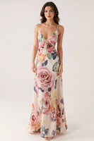 Laden Sie das Bild in den Galerie-Viewer, Rosa Blumen Etui Abendkleid mit Spaghettiträgern