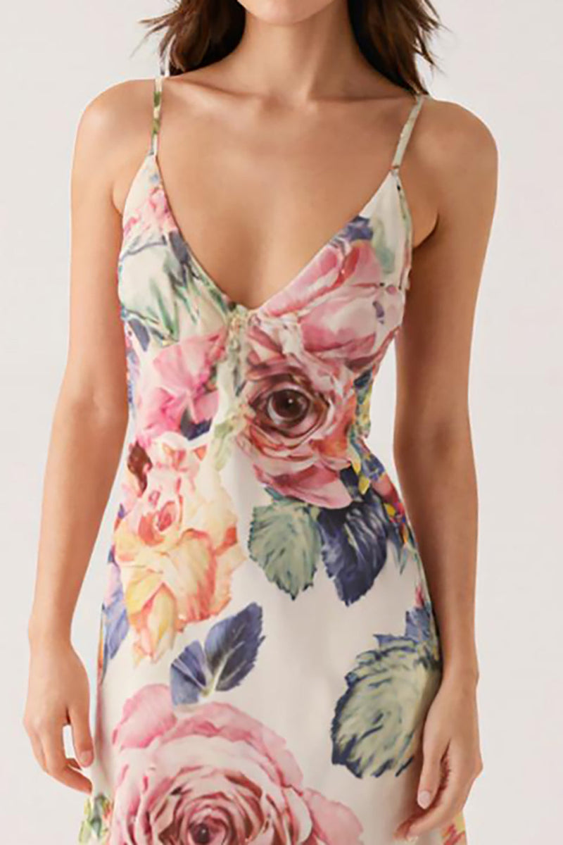 Laden Sie das Bild in den Galerie-Viewer, Rosa Blumen Etui Abendkleid mit Spaghettiträgern