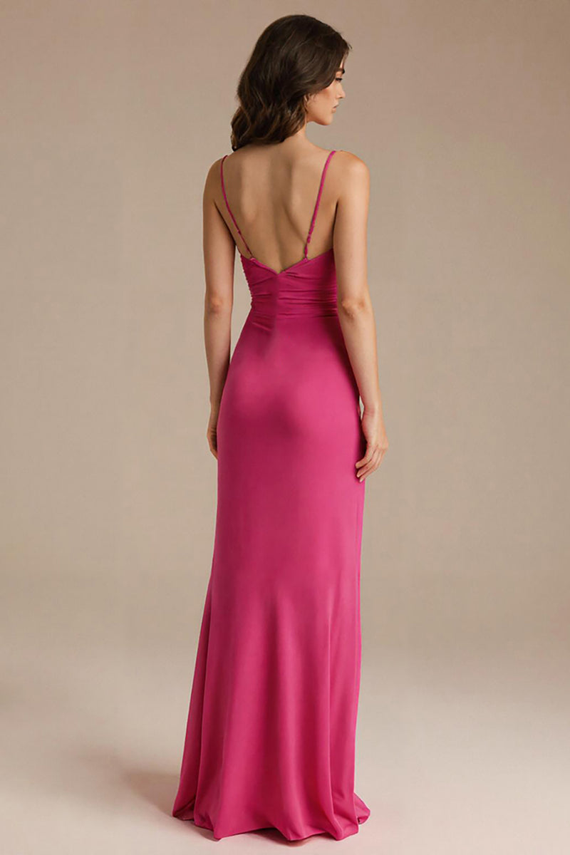 Laden Sie das Bild in den Galerie-Viewer, Fuchsia Spaghettiträger Etui Abendkleid