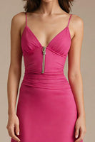 Laden Sie das Bild in den Galerie-Viewer, Fuchsia Spaghettiträger Etui Abendkleid