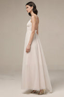 Laden Sie das Bild in den Galerie-Viewer, Elfenbein Spaghettiträger A-Linie Standesamtkleid