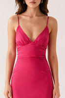 Laden Sie das Bild in den Galerie-Viewer, Fuchsia Langes Rückenfreies Abendkleid mit V-Ausschnitt