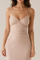 Laden Sie das Bild in den Galerie-Viewer, Aprikose Spaghettiträger Etui Langes Abendkleid