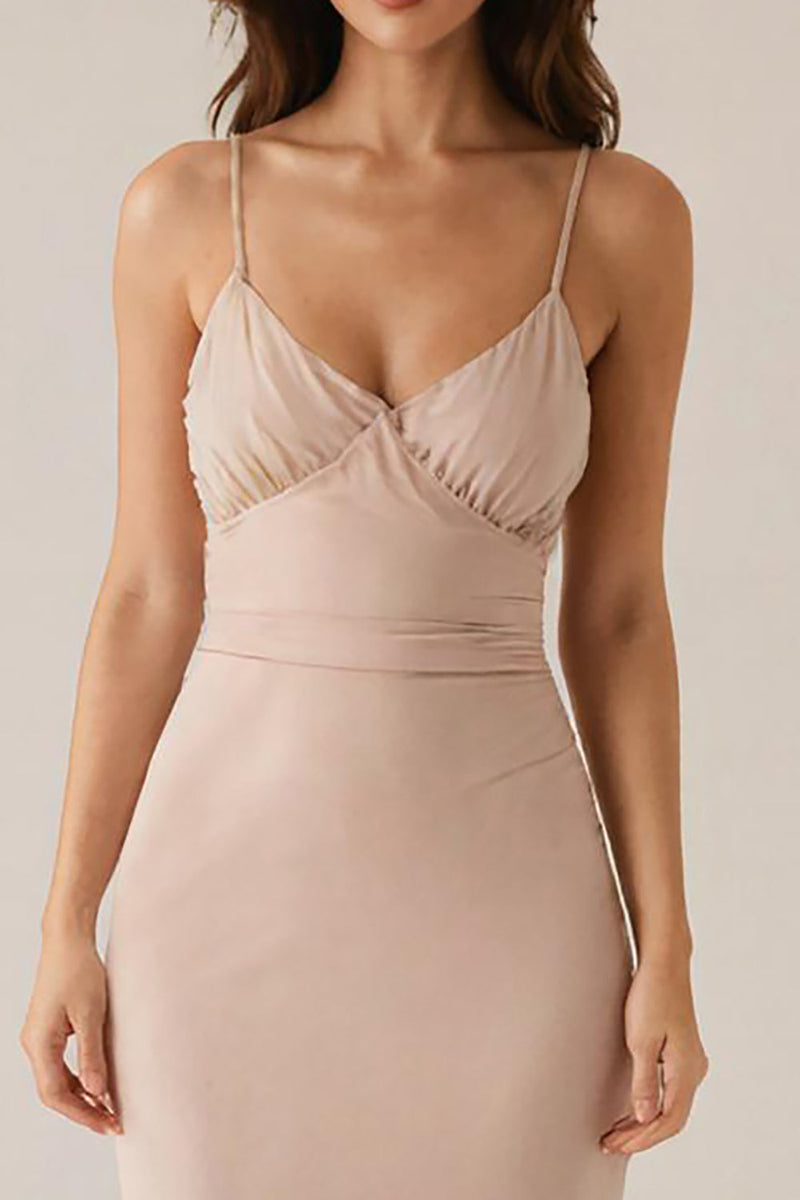 Laden Sie das Bild in den Galerie-Viewer, Aprikose Spaghettiträger Etui Langes Abendkleid