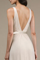 Laden Sie das Bild in den Galerie-Viewer, Elfenbein Langes Standesamtkleid in A-Linie mit V-Ausschnitt