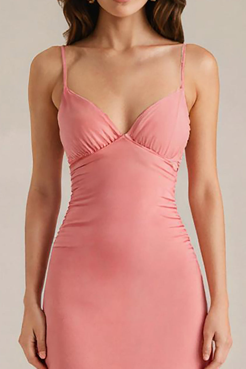 Laden Sie das Bild in den Galerie-Viewer, Pfirsich Langes Abendkleid mit V-Ausschnitt in A-Linie