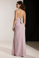 Laden Sie das Bild in den Galerie-Viewer, Einfaches Hellrosa Etui Langes Abendkleid mit V-Ausschnitt