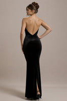 Laden Sie das Bild in den Galerie-Viewer, Schwarzes Meerjungfrau Trägerloses Abendkleid aus Samt