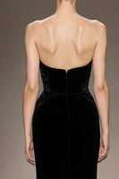 Laden Sie das Bild in den Galerie-Viewer, Glitzerndes Meerjungfrauen Trägerloses Schwarzes Abendkleid aus Samt