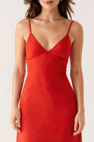 Laden Sie das Bild in den Galerie-Viewer, Burunt Orange Spaghettiträger A Linie Abendkleid