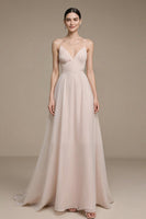 Laden Sie das Bild in den Galerie-Viewer, Einfaches Hellrosa Langes Spaghettiträger A Linie Ballkleid