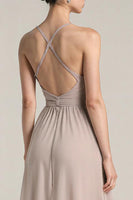 Laden Sie das Bild in den Galerie-Viewer, Hellrosa Satin Etui Spaghettiträger Langes Ballkleid