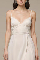 Laden Sie das Bild in den Galerie-Viewer, Elfenbein Chiffon A-Linie Spaghettiträger Korsett Langes Standesamtkleid mit Schlitz