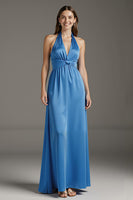 Laden Sie das Bild in den Galerie-Viewer, Seeblaues Langes Abendkleid aus Satin in A-Linie