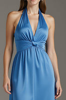 Laden Sie das Bild in den Galerie-Viewer, Seeblaues Langes Abendkleid aus Satin in A-Linie