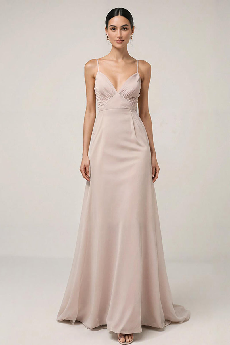 Laden Sie das Bild in den Galerie-Viewer, Hellrosa Etui Spaghettiträger Langes Ballkleid