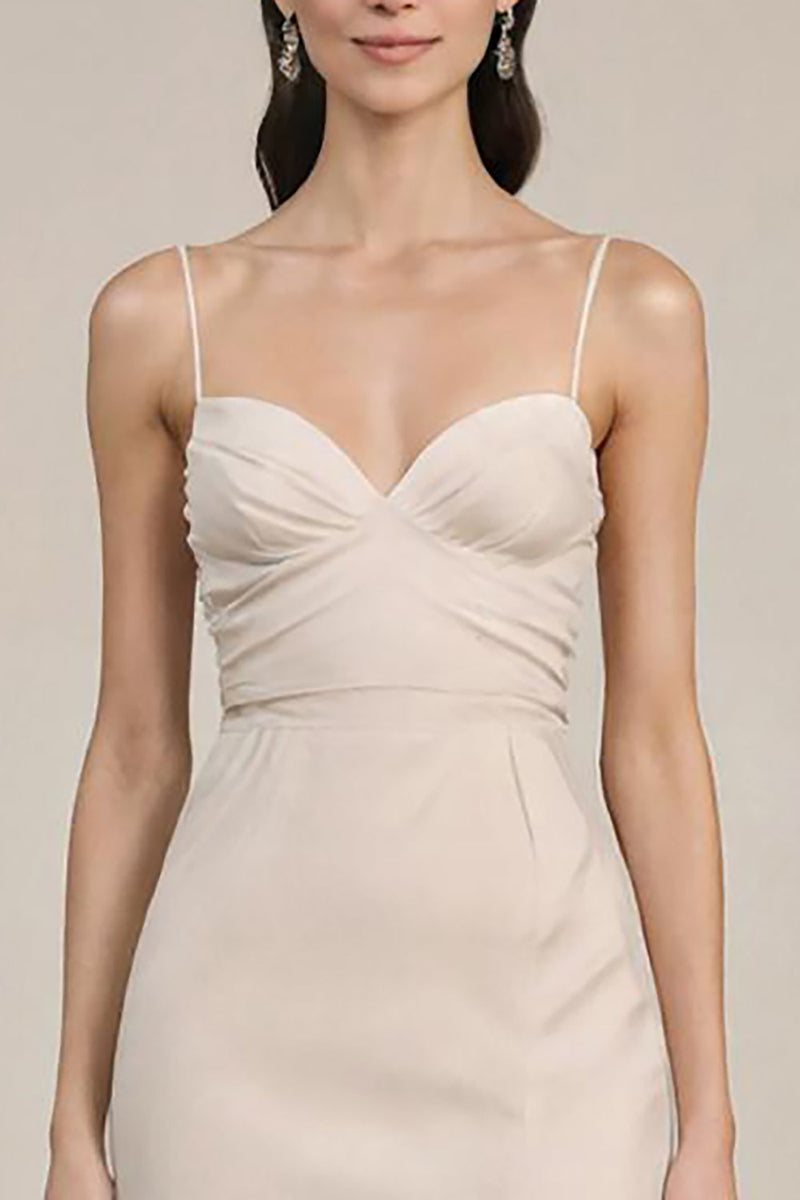 Laden Sie das Bild in den Galerie-Viewer, Elfenbein Etui Spaghettiträger Langes Standesamtkleid mit Schlitz