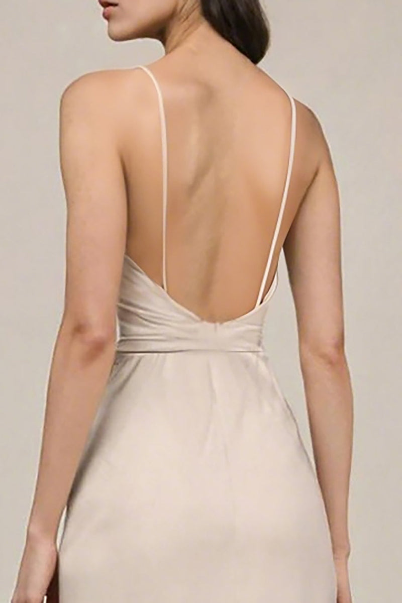 Laden Sie das Bild in den Galerie-Viewer, Elfenbein Etui Spaghettiträger Langes Standesamtkleid mit Schlitz