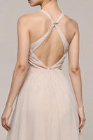 Laden Sie das Bild in den Galerie-Viewer, Elfenbein Langes Standesamtkleid mit V-Ausschnitt und Schlitz in A-Linie