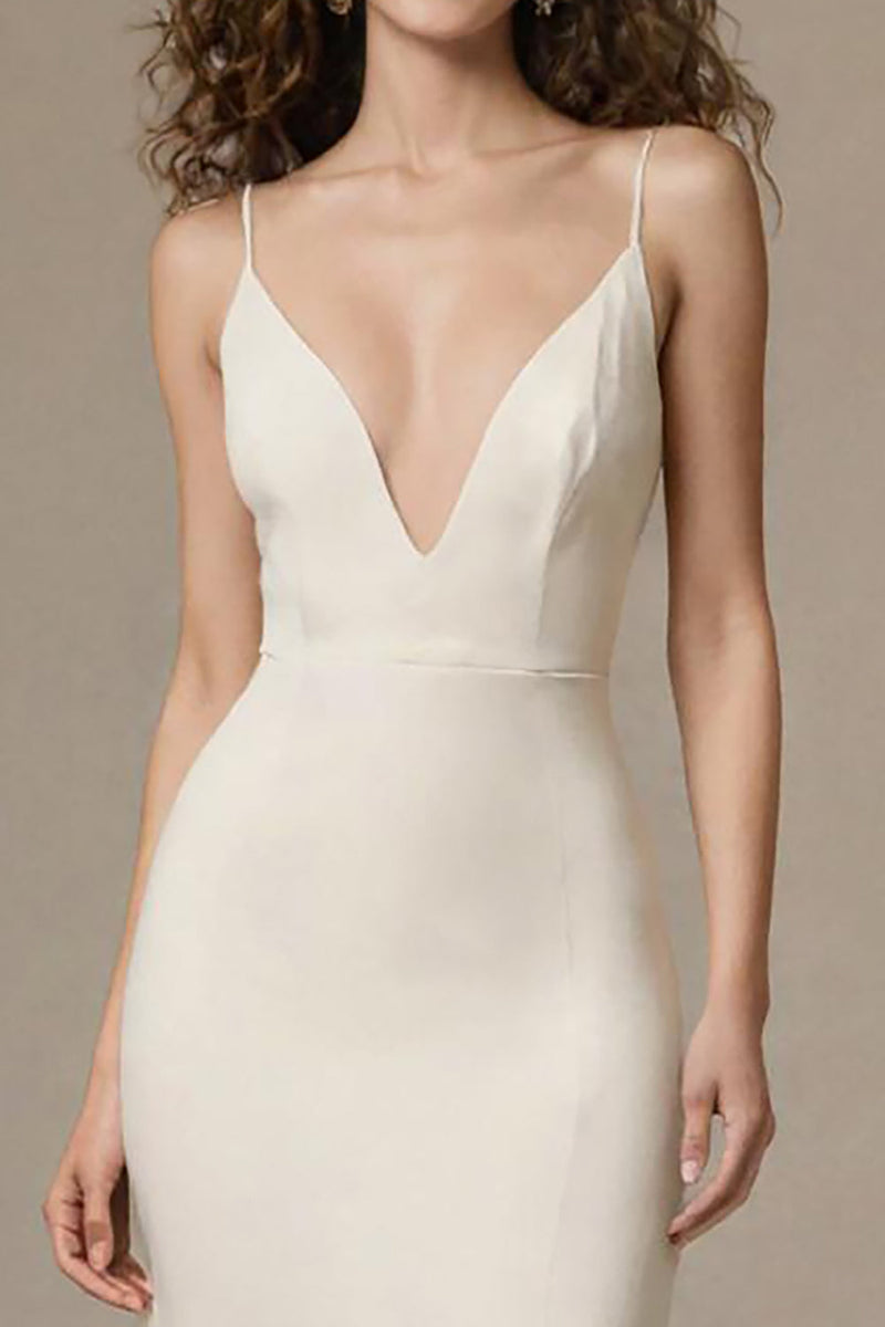 Laden Sie das Bild in den Galerie-Viewer, Elfenbein Meerjungfrau Spaghettiträger Langes Standesamtkleid