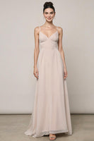 Laden Sie das Bild in den Galerie-Viewer, Elfenbein A-Linie Spaghettiträger Langes Standesamtkleid