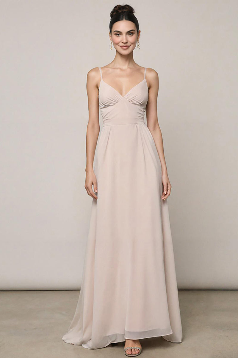 Laden Sie das Bild in den Galerie-Viewer, Elfenbein A-Linie Spaghettiträger Langes Standesamtkleid