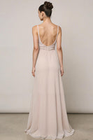 Laden Sie das Bild in den Galerie-Viewer, Elfenbein A-Linie Spaghettiträger Langes Standesamtkleid