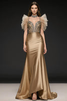Laden Sie das Bild in den Galerie-Viewer, Champagner Meerjungfrau Pailletten Langes Abendkleid