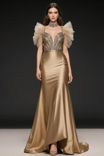 Champagner Meerjungfrau Pailletten Langes Abendkleid