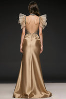 Laden Sie das Bild in den Galerie-Viewer, Champagner Meerjungfrau Pailletten Langes Abendkleid