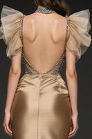 Laden Sie das Bild in den Galerie-Viewer, Champagner Meerjungfrau Pailletten Langes Abendkleid