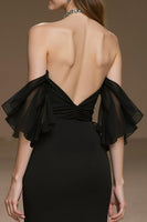 Laden Sie das Bild in den Galerie-Viewer, Schulterfreies Schwarzes Meerjungfrauen Ballkleid mit Rüschen