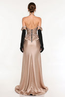 Laden Sie das Bild in den Galerie-Viewer, Champagner Etui Satin Schulterfreies Ballkleid