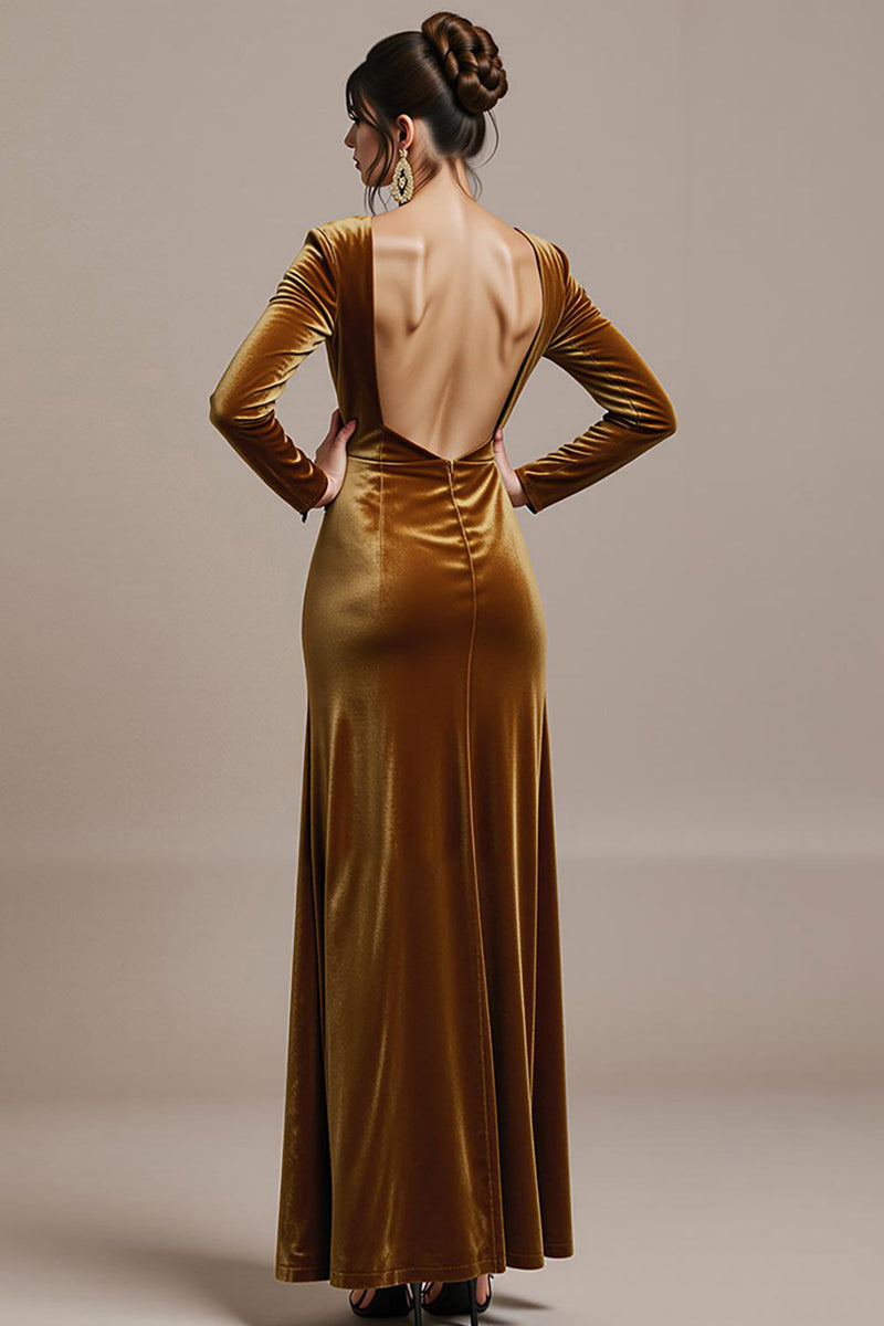 Laden Sie das Bild in den Galerie-Viewer, Twilight Etui Samt Langes Abendkleid mit quadratischem Ausschnitt und Schlitz