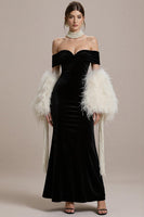 Laden Sie das Bild in den Galerie-Viewer, Schwarzes Meerjungfrau Schulterfreies Langes Abendkleid