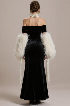 Schwarzes Meerjungfrau Schulterfreies Langes Abendkleid