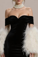 Laden Sie das Bild in den Galerie-Viewer, Schwarzes Meerjungfrau Schulterfreies Langes Abendkleid