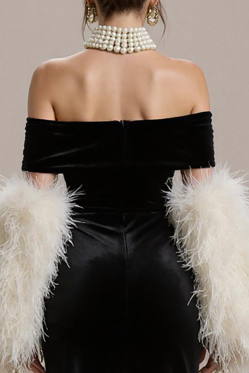 Laden Sie das Bild in den Galerie-Viewer, Schwarzes Meerjungfrau Schulterfreies Langes Abendkleid