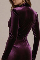 Laden Sie das Bild in den Galerie-Viewer, Pflaume Etui Ballkleid mit langen Ärmeln und Schlitz