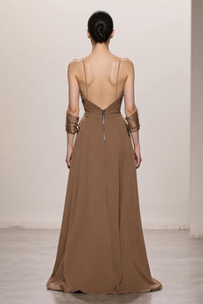 Terrakotta A-Linie Spaghettiträger Langes Ballkleid mit Schleife