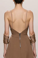 Laden Sie das Bild in den Galerie-Viewer, Terrakotta A-Linie Spaghettiträger Langes Ballkleid mit Schleife