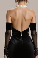 Laden Sie das Bild in den Galerie-Viewer, Schwarzes Meerjungfrau Schulterfreies Langes Abendkleid mit Ärmeln