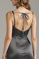 Laden Sie das Bild in den Galerie-Viewer, Stahlgraues Meerjungfrauen Satin Abendkleid mit Schlitz