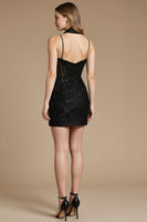 Laden Sie das Bild in den Galerie-Viewer, Schwarzes Korsett A Linie Kurzes Cocktailkleid mit Spaghettiträgern