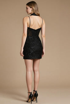 Schwarzes Korsett A Linie Kurzes Cocktailkleid mit Spaghettiträgern